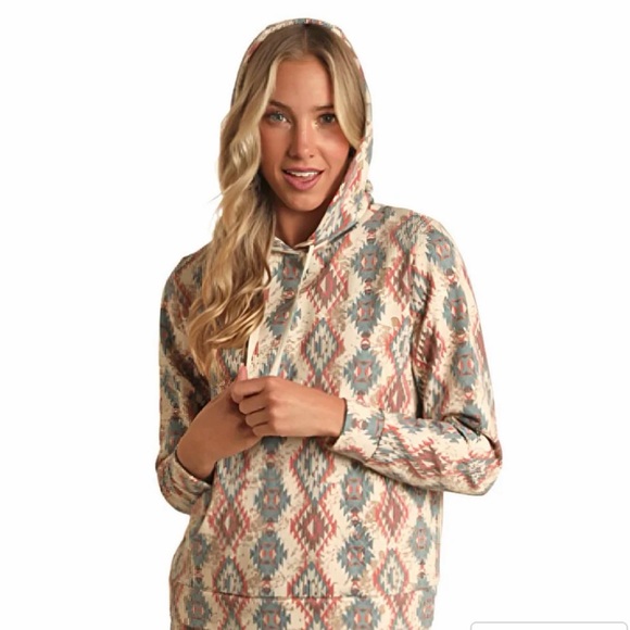 Rock & Roll Cowgirl Aztec Print Pullover Hoodie - Picture 1 of 9